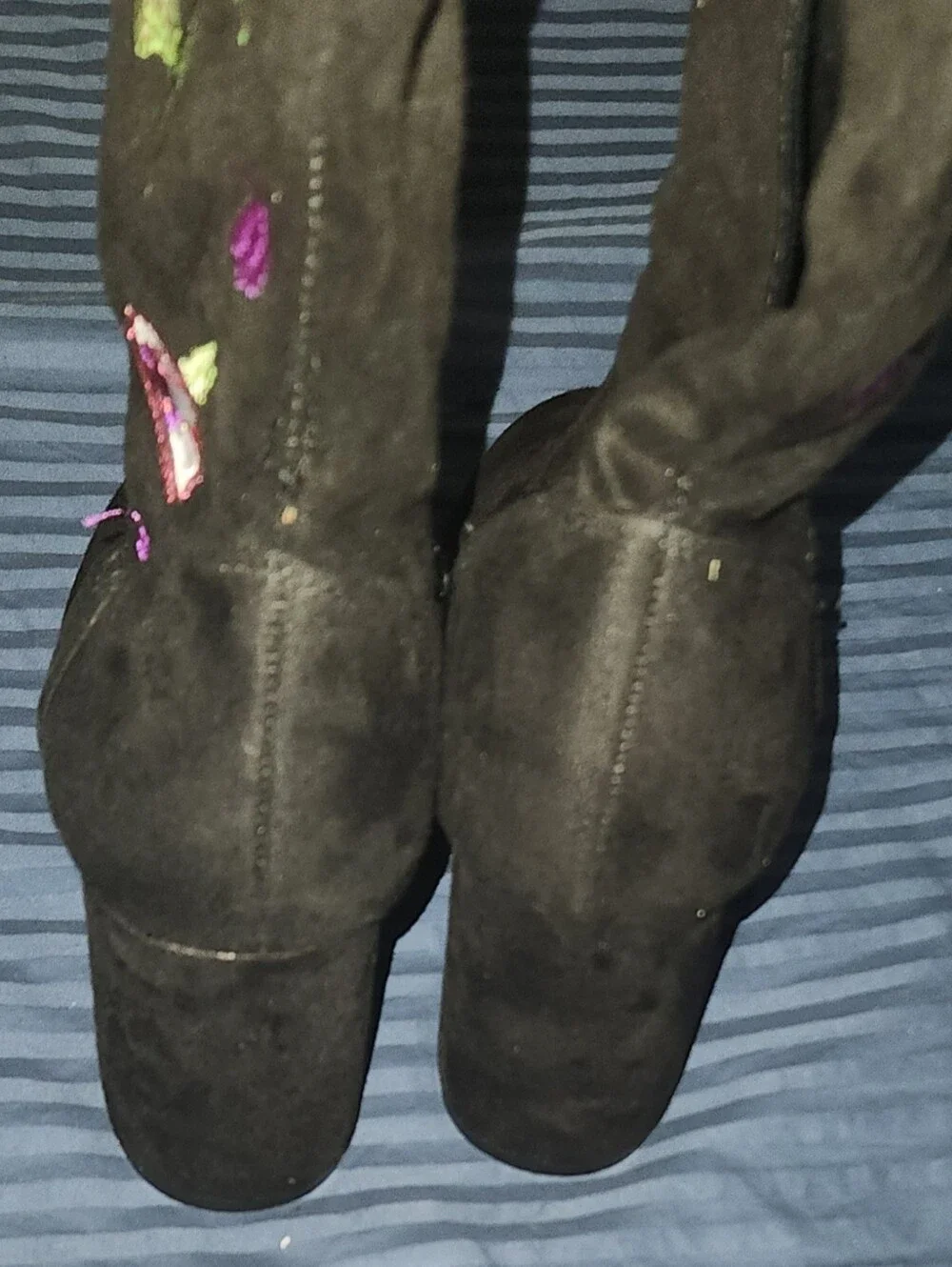 Carlos Santana Quality Black Floral Embroidered Over The Knee Boots, Size 7.5